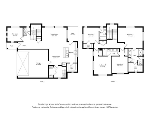 Floor plan for 4 beds, 3.5 baths, 2573 sqft